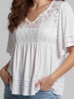 Knox Rose Ivory Cream Lace Peasant Top